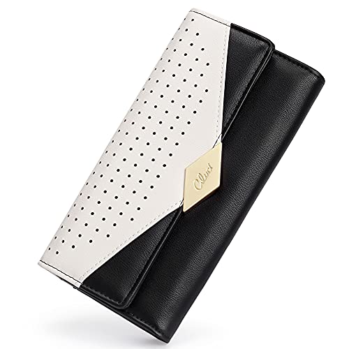 CLUCI Damen-Geldbörse, weiches Leder, dreifach gefaltet, für mehrere Karten, Damen-Organizer, schwarz / weiß, Large, Trifold Geldbörse von CLUCI