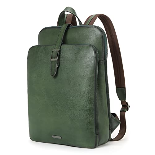 CLUCI Damen Rucksack Echtleder Groß Laptoptasche für 15.6 Zoll Laptop Frauen Reisetasche Vintage Businesstasche Schultertasche Grün von CLUCI