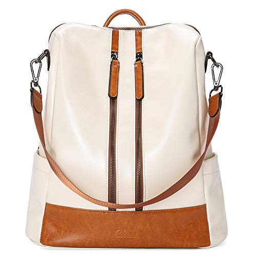 CLUCI Damen Rucksack Mode Leder Schultertasche Elegant Große Reiserucksack Leichter Tasche für Frauen 2 in 1 Beige mit Braun von CLUCI