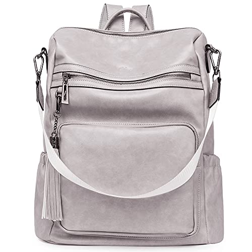 CLUCI Damen Rucksack Weiches Leder Groß Stylisch Frauen Designer Schultertasche Reiserucksack 2 in 1 Zweifarbig Grau von CLUCI