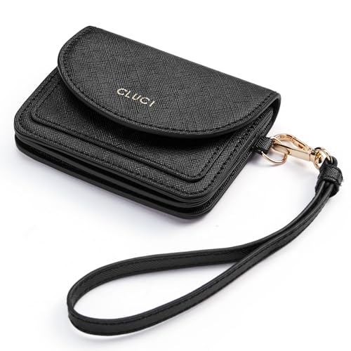 CLUCI Geldbörse Damen Klein Leder, Mini Portemonnaie, Slim Wallet for Women, Kartenetui mit Armband Kartenhalter Portmonee (Schwarz) von CLUCI