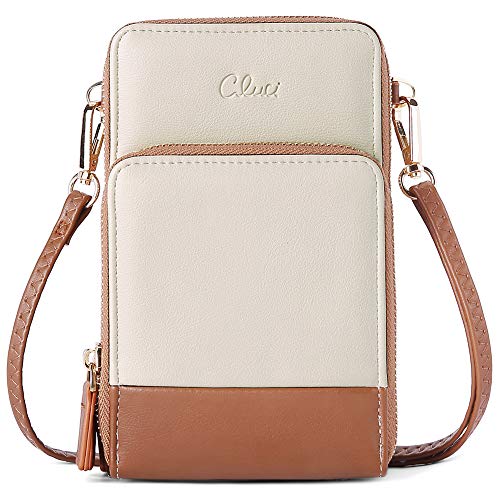 CLUCI Handy Umhängetasche Damen PU Leder Retro Portemonnaie Kleine Geldbörse Damen Schultertasche mit Kartenfächer Beige mit Braun von CLUCI