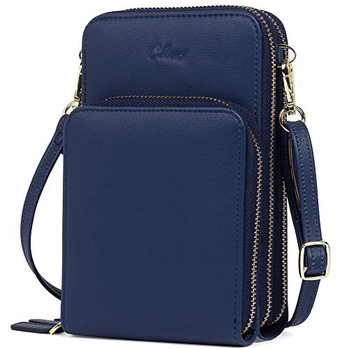 CLUCI Handy Umhängetasche Damen Klein Crossbody Clutch Leder Handytasche mit Geldbörse Damen Schultertasche mit Kartenfächer Dunkelblau von CLUCI