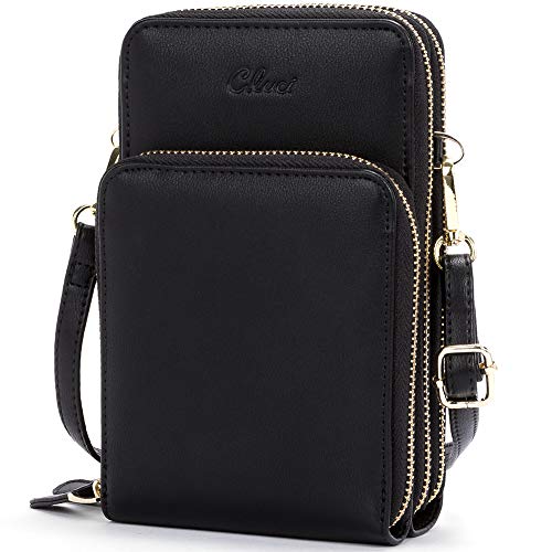 CLUCI Handy Umhängetasche Damen Klein Crossbody Clutch Leder Handytasche mit Geldbörse Damen Schultertasche mit Kartenfächer Schwarz von CLUCI