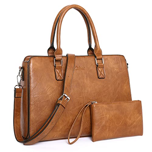 CLUCI Geldbörsen und Handtaschen für Frauen, veganes Leder, Tote Bag Damen Ranzen mit Clutch Set 2 Stück, zweifarbig braun, Large, von CLUCI