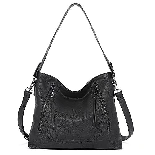 CLUCI Handtaschen für Frauen Leder Designer Hobo Tote Vintage Geldbörsen Damen Crossbody Schultertasche, schwarz, Large, von CLUCI