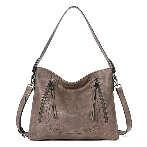 CLUCI Handtaschen für Frauen Leder Designer Hobo Tote Vintage Geldbörsen Damen Crossbody Umhängetasche, coffee, Large, von CLUCI