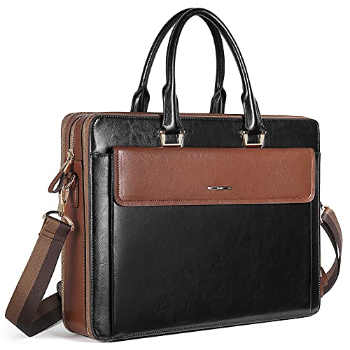 CLUCI Leder-Aktentasche für Damen, 39,6 cm, Laptop, Business, Computer, Arbeit, Damen, Handtasche, Umhängetasche, Black With Brown von CLUCI