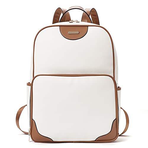 CLUCI Rucksack Damen und Herren 15,6 Zoll Leder Laptop Business Große Reise Einfacher Computerrucksack Beige mit Braun von CLUCI