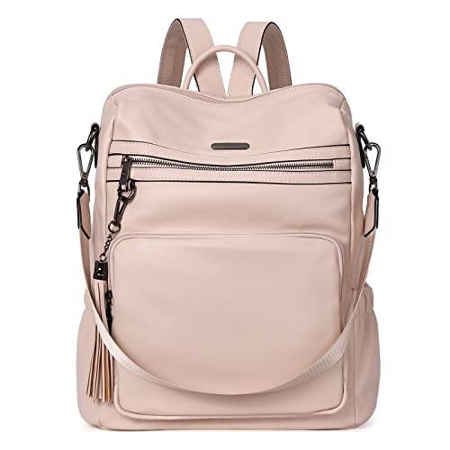 CLUCI Damen Rucksack Weiches Leder Groß Stylisch Frauen Designer Schultertasche Reiserucksack 2 in 1 Rosa von CLUCI