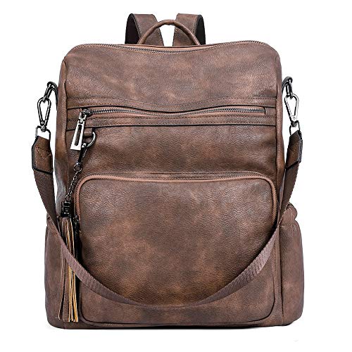 CLUCI Damen Rucksack Weiches Leder Groß Stylisch Frauen Designer Schultertasche Reiserucksack mit Quaste Zweifarbig Kaffee von CLUCI