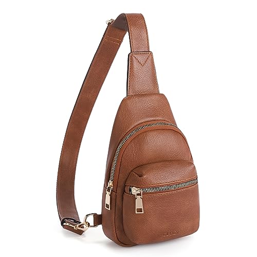 CLUCI Brusttasche Damen Sling Bag, Crossbody Bag damen Klein Umhängetasche diebstahlsicher, Gürteltasche PU Leder, Schultertasche Breiter Gurt für Outdoorsport Reisen Braun von CLUCI