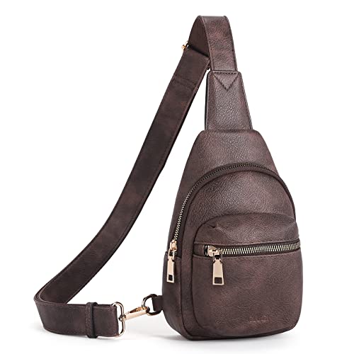 CLUCI Brusttasche Damen Sling Bag, Crossbody Bag damen Klein Umhängetasche diebstahlsicher, Gürteltasche PU Leder, Schultertasche Breiter Gurt für Outdoorsport Reisen Kaffee von CLUCI