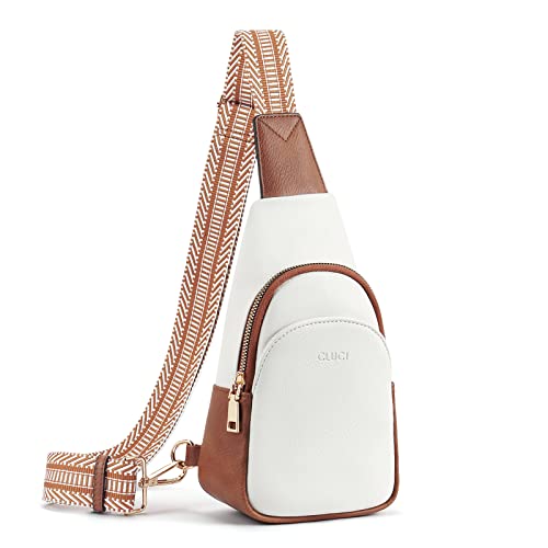 CLUCI Sling Bag Klein Brusttasche, Damen PU Leder Crossbody Umhängetasche Bauchtasche für Reisen, Einkaufen, Schultertasche mit Verstellbarer Schultergurt Beige mit Braun von CLUCI