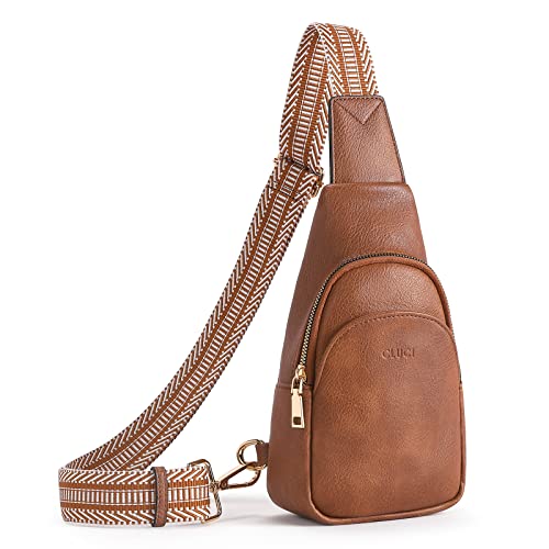 CLUCI Sling Bag Klein Brusttasche, Damen PU Leder Crossbody Umhängetasche Bauchtasche für Reisen, Einkaufen, Schultertasche mit Verstellbarer Schultergurt Braun von CLUCI