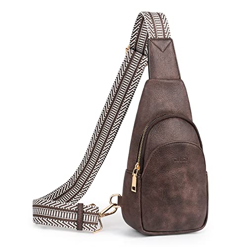 CLUCI Sling Bag Klein Brusttasche, Damen PU Leder Crossbody Umhängetasche Bauchtasche für Reisen, Einkaufen, Schultertasche mit Verstellbarer Schultergurt Kaffee von CLUCI