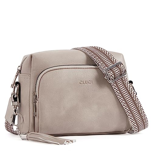 CLUCI Umhängetasche Damen, Crossbody Bag Breiter Gurt, Handy PU Leder, Handtasche , Schultertasche Klein mit Fransen Verstelbaar Schultergurt Grau von CLUCI