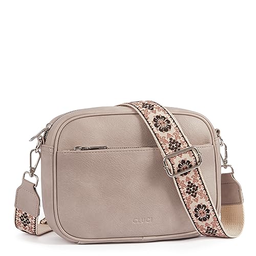 CLUCI Umhängetasche Damen, Crossbody Bag Damen Breiter Gurt PU Leder, Handtasche zum Umhängen, Schultertasche für Frauen mit einstellbarem breitem Riemen Grau von CLUCI