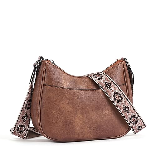 CLUCI Umhängetasche Damen, PU Leder Handtasche Damen Crossbody Bag Damen，Handytasche zum Umhängen，Schultertasche für Frauen mit Einzigartige verstellbarem Farbigem Riemen，braun von CLUCI