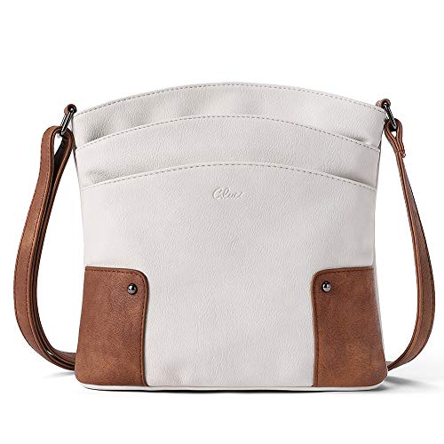 CLUCI Umhängetasche Damen Klein Crossbody Clutch Handytasche mit Geldbörse Beige mit Braun von CLUCI