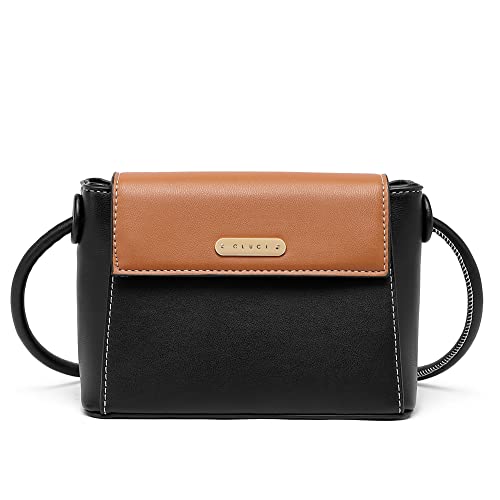 CLUCI Umhängetasche Damen Leder Handy Schultertasche Leichte Mode Reise Designer Mit Verstellbar Schultergurt Schwarz mit Braun von CLUCI