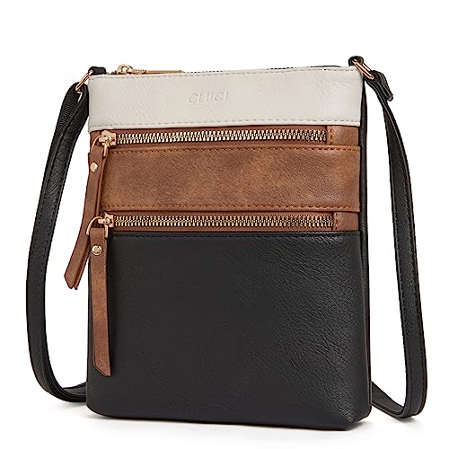 CLUCI Umhängetasche Damen Klein PU Leder Handy Umhängetasche Frauen Stilvoll Handytasche zum Umhängen Crossbody Schultertasche mit Quaste Schwarz Braun Weiß von CLUCI