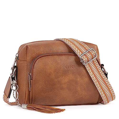 CLUCI Umhängetasche, Crossbody Bag Breiter Gurt, Handy Schultertasche PU Leder, Handtasche damen, Klein mit Fransen Verstelbaar Schultergurt Braun von CLUCI