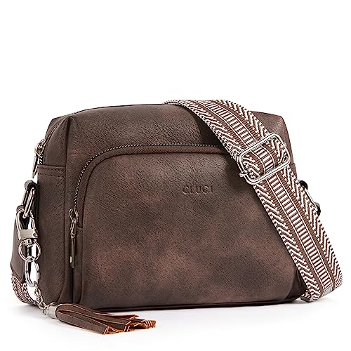 CLUCI Umhängetasche, Crossbody Bag Damen Breiter Gurt, Handy Schultertasche PU Leder, Handtasche, Klein mit Fransen Verstelbaar Schultergurt Kaffee von CLUCI