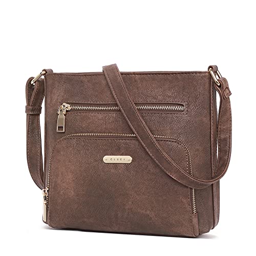 CLUCI Damen Umhängetasche Weiche Vegane Lederhandtaschen Vintage Designer Multi Taschen Reise Schultertasche Dunkelkaffee von CLUCI