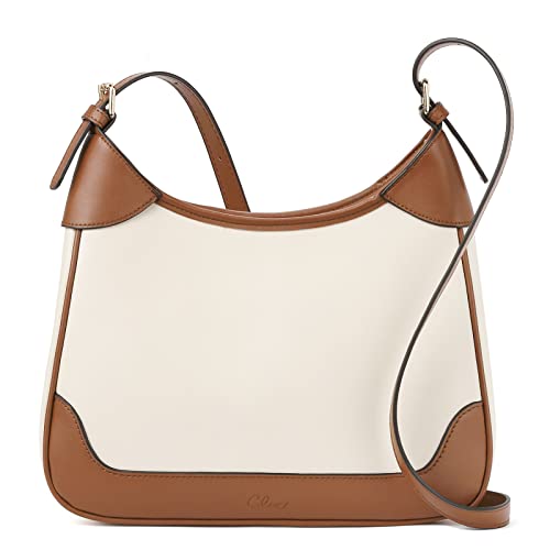 CLUCI Umhängetasche aus Leder für Damen, veganes Leder, mittelgroß, modische Schultertasche mit Reißverschluss, beige, Medium, von CLUCI