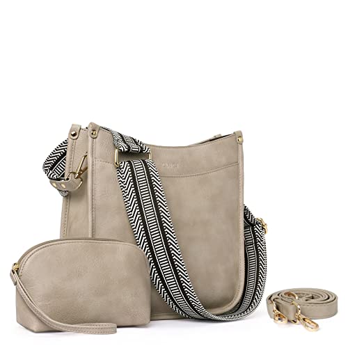 CLUCI Umhängetasche für Damen,Handtasche PU Leder mittelgroß Crossbody Bag mit Geldbörse, 2-teiliges Set Schultertasche für Frauen mit Zwei austauschbare Bedingungen Schultergurte,Grau von CLUCI