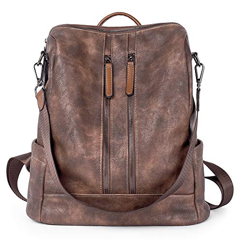 Damen Rucksack aus Kunstleder, modische und lässige Reisetasche, Schultertasche mit abnehmbaren Gurt, (Zweifarbiger Kaffee.), Large von CLUCI