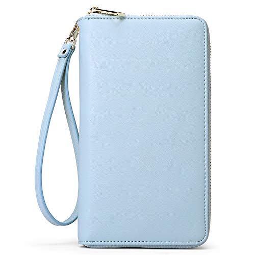 Geldbörse Damen Leder Gross Frauen Clutch Portemonnaie Groß Geldbeutel Lang Portmonee mit 15 Kartenfächer Blau von CLUCI