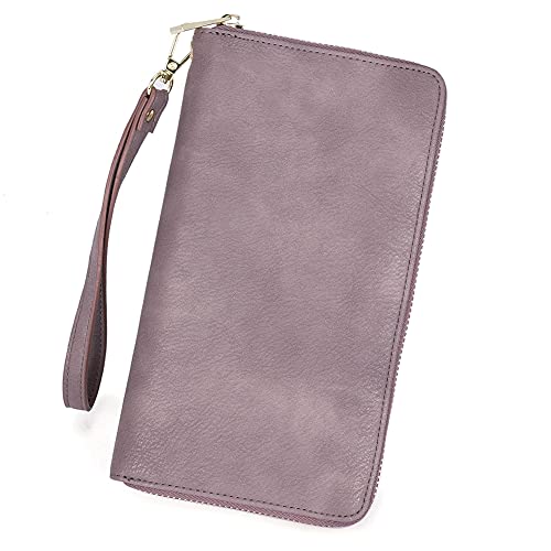 Geldbörse Damen Leder Gross Frauen Clutch Portemonnaie Groß Geldbeutel Lang Portmonee mit 15 Kartenfächer Violet von CLUCI