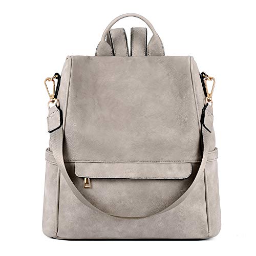 CLUCI Rucksack Damen Leder Mode Diebstahlsicherer Reiserucksack Anti Diebstahl Schultertasche für Frauen 2 in 1 Zweifarbig Grau von CLUCI