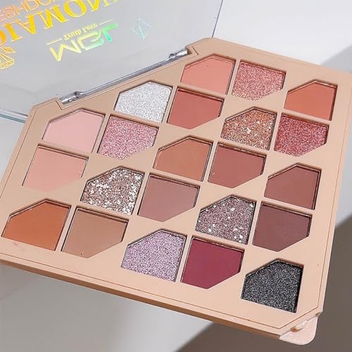 Diamant-Lidschatten-Palette, 22 Farben, matt, Perlglanz, erdiger Glitzer, Nude-Lidschatten-Palette, leicht zu verwischen, hohe Farbwiedergabe, wasserdicht und langlebig, Lidschatten-Palette, bunt für von CLY AMS