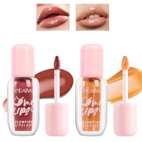 Lip Plumper Gloss,Mirror Lip Glaze Pearlescent Lipstick,Long Lasting Moisturizing,Non Fading,Highly Pigmented Lip Dye,Tinted Lip Gloss Care,Glossy Finish Fuller Natural Lip Gloss for Women(2PCS) von CLY AMS