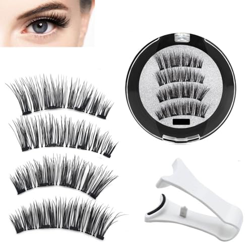 Magnetisches Wimpernetui-Set, natürlich aussehende magnetische Wimpern, wiederverwendbar, doppelte magnetische Wimpern, kein Kleber oder Eyeliner erforderlich, mit Applikator und 1 Paar künstliche von CLY AMS