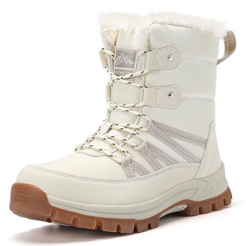 CLYCTIP Damen Schneestiefel Winterstiefel Warm Gefüttert Winterschuhe Wasserdicht Outdoor Trekking Wanderschuhe (Beige, Erwachsene, Damen, 42, Numerisch, EU Schuhgrößensystem, M) von CLYCTIP