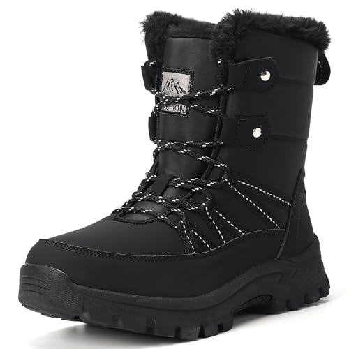 CLYCTIP Damen Schneestiefel Winterstiefel Warm Gefüttert Winterschuhe Wasserdicht Outdoor Trekking Wanderschuhe (Black, Erwachsene, Damen, 42, Numerisch, EU Schuhgrößensystem, M) von CLYCTIP