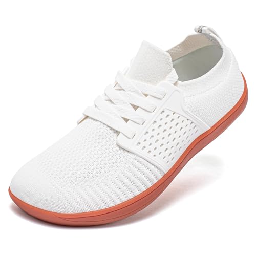 CLYCTIP Unisex Knit Barfußschuhe Breite Zehe Schuhe Minimalistische Barfuß-Sneaker mit Zero-Drop Sohle, weiß, 41 EU von CLYCTIP