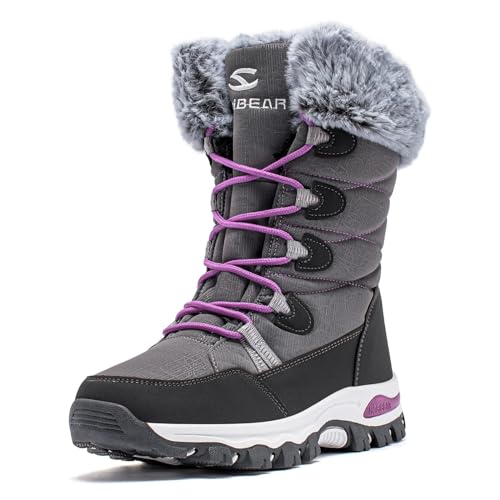 CLYCTIP Warm Gefüttert Winterschuhe Damen Schneestiefel Wasserdicht Outdoor Trekking Wanderschuhe Gr. 37-42 (Grau, Erwachsene, Damen, 39, Numerisch, EU Schuhgrößensystem, M) von CLYCTIP