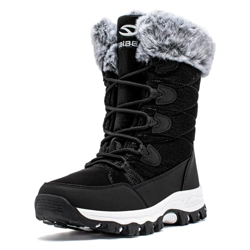 CLYCTIP Warm Gefüttert Winterschuhe Damen Schneestiefel Wasserdicht Outdoor Trekking Wanderschuhe Gr. 37-42 (schwarz, Erwachsene, Damen, 37, Numerisch, EU Schuhgrößensystem, M) von CLYCTIP