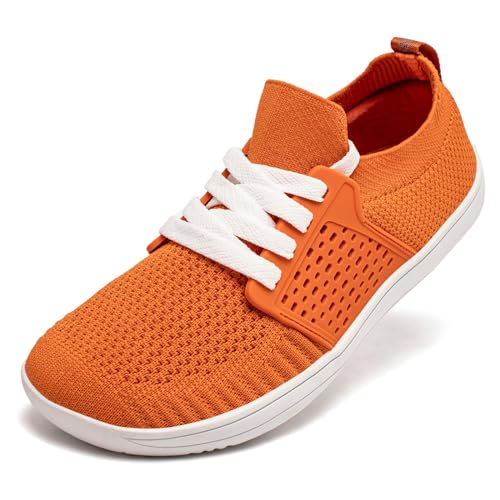 CLYCTIP Unisex Knit Barfußschuhe Breite Zehe Schuhe Minimalistische Barfuß-Sneaker mit Zero-Drop Sohle, Orange, 42 EU von CLYCTIP