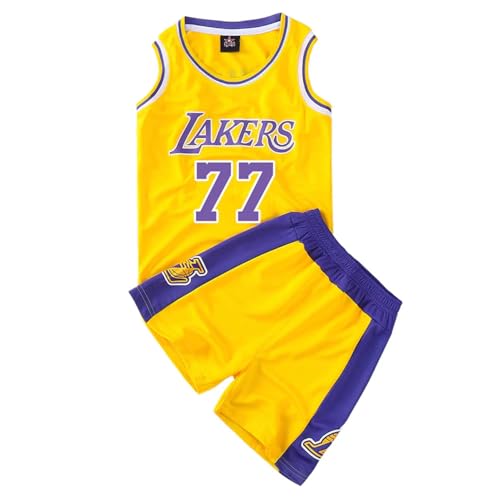 CLZWFZ 77#Basketball Trikot Kit Kinder Fans Trikot Jungen Sportbekleidung Ärmellose Basketballweste Tops und Shorts Sport Set Sommer Trainingsanzug Geschenke für Jungen Grils,Gelb,XS von CLZWFZ