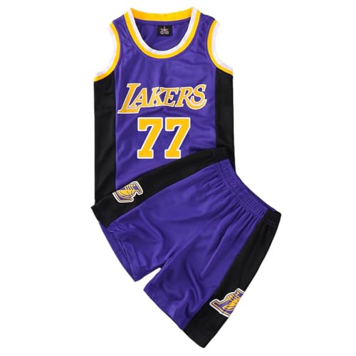 CLZWFZ 77#Basketball Trikot Kit Kinder Fans Trikot Jungen Sportbekleidung Ärmellose Basketballweste Tops und Shorts Sport Set Sommer Trainingsanzug Geschenke für Jungen Grils,Lila,L von CLZWFZ