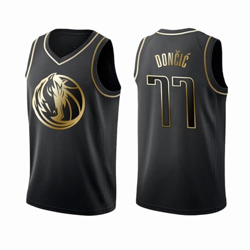 CLZWFZ Adult 0#7#33#77#Basketball Jersey Unisex Ärmellose Basketball Tank Top Sport Futter T-Shirt Tank Top,77# Black Gold,L von CLZWFZ
