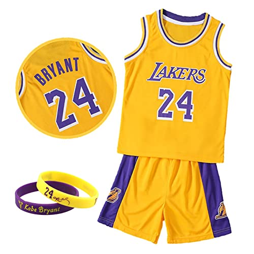 CLZWFZ Basketball Trikot Kit Kinder Fans Trikot Jungen Sportbekleidung Ärmellose Basketballweste Tops und Shorts Sport Set Sommer Trainingsanzug Geschenke für Jungen Grils,Gelb,L von CLZWFZ