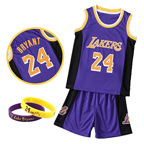 CLZWFZ Basketball Trikot Kit Kinder Fans Trikot Jungen Sportbekleidung Ärmellose Basketballweste Tops und Shorts Sport Set Sommer Trainingsanzug Geschenke für Jungen Grils,Lila,L von CLZWFZ