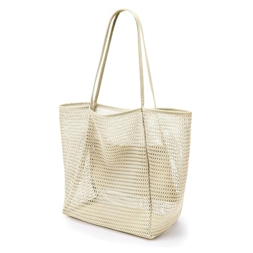 CLZWFZ Faltbare Mesh Strandtasche,große Mesh Sommer Frauen Strand Handtasche,Einkaufstasche,Outdoor Reisetasche,Beige von CLZWFZ